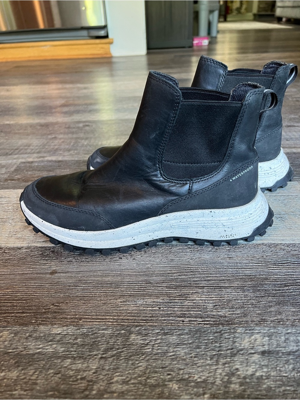 Clarks Black Leather Waterproof Chelsea Winter Boots with White Speckled Sole